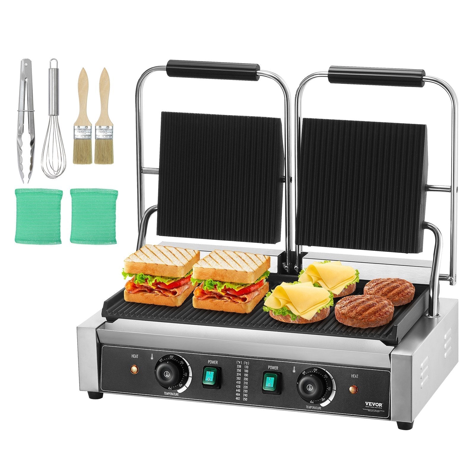 VEVOR Commercial Panini Press Grill Electric Sandwich Maker Griddle Plate 19