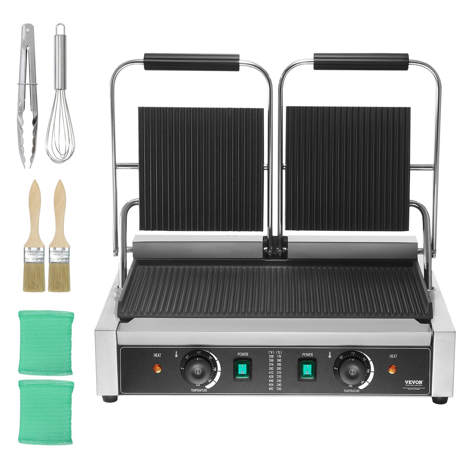 VEVOR Commercial Panini Press Grill Electric Sandwich Maker Griddle Plate 19