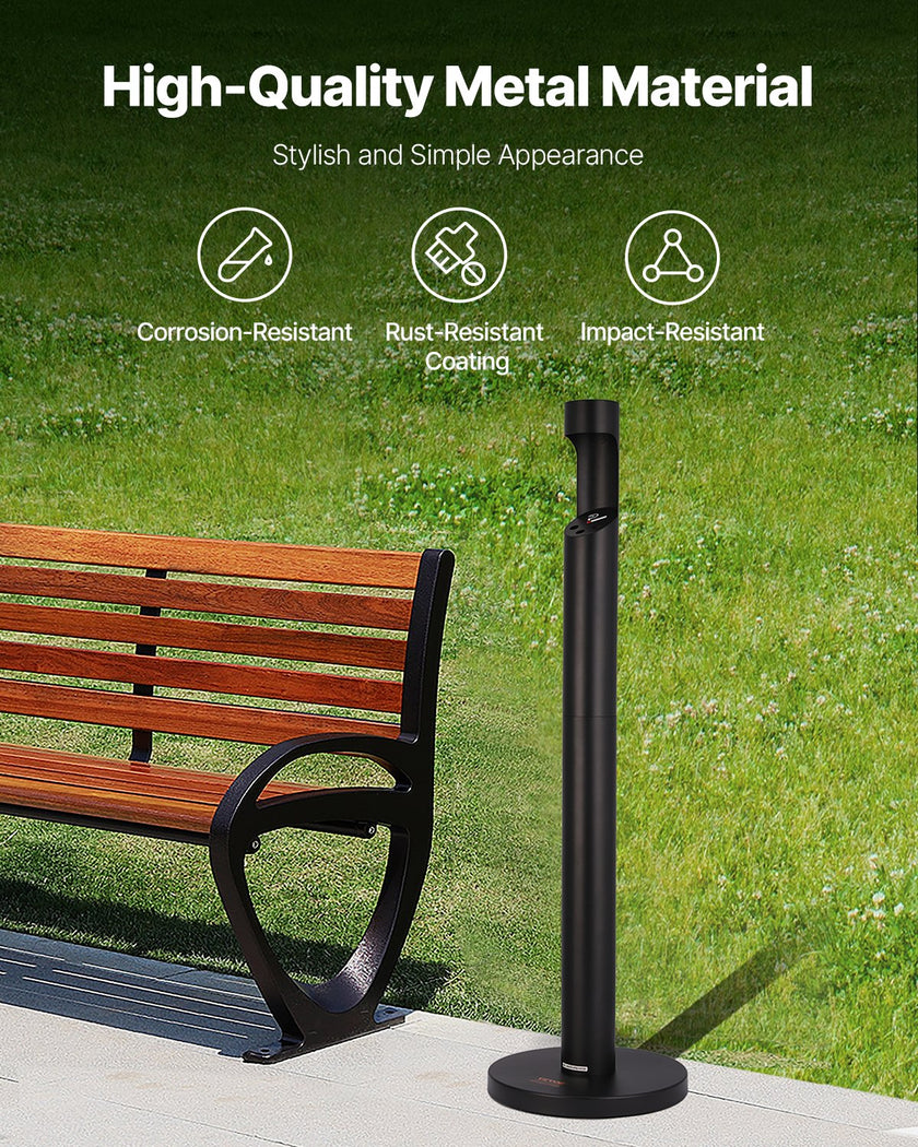 VEVOR Cigarette Butt Receptacle Freestand Outdoor Cylinder Butt Disposal Black