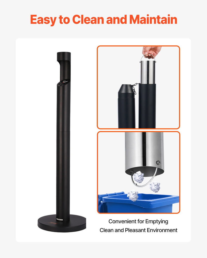 VEVOR Cigarette Butt Receptacle Freestand Outdoor Cylinder Butt Disposal Black