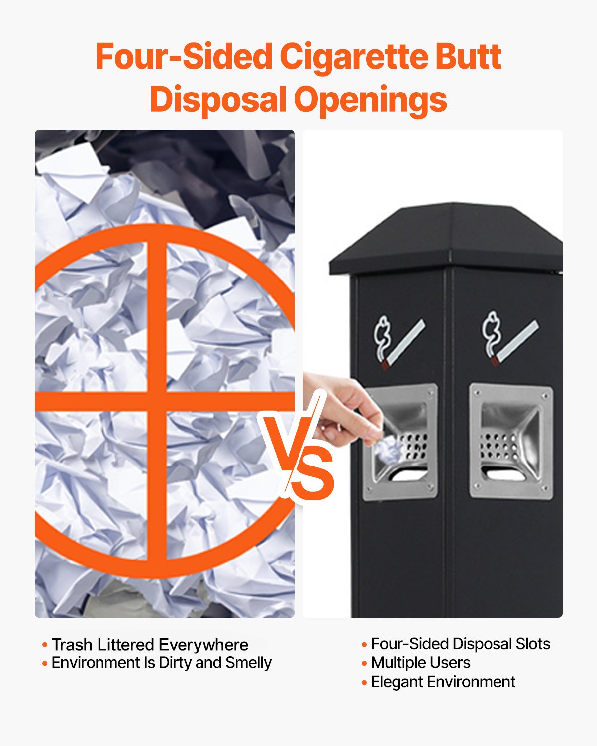 VEVOR Cigarette Butt Receptacle with 4 Disposal Openings Butt Disposal Black