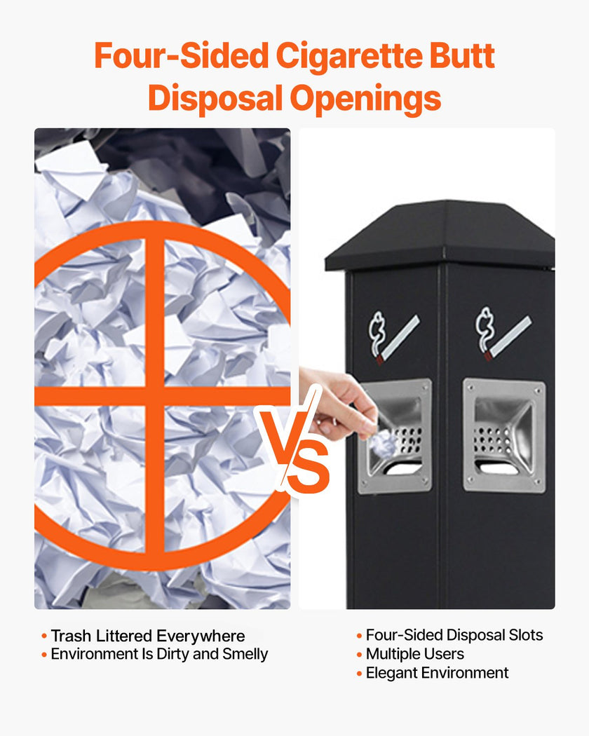 VEVOR Cigarette Butt Receptacle with 4 Disposal Openings Butt Disposal Black