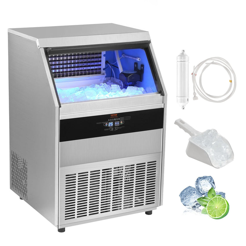 VEVOR Commercial Ice Maker, 450lbs/24H, Ice Maker Machine, 160 Ice Cubes in 12-15 Minutes, Freestanding Cabinet Ice Maker with 130lbs Storage Capacity LED Digital Display, for Bar Home Office Restaura