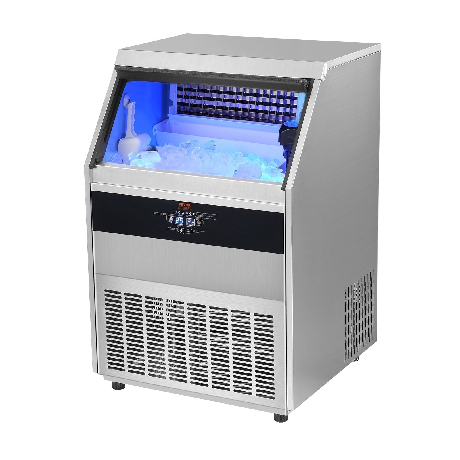 VEVOR Commercial Ice Maker, 450lbs/24H, Ice Maker Machine, 160 Ice Cubes in 12-15 Minutes, Freestanding Cabinet Ice Maker with 130lbs Storage Capacity LED Digital Display, for Bar Home Office Restaura