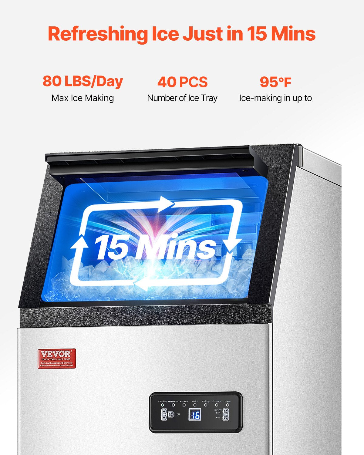 VEVOR Commercial Ice Maker Freestanding Cabinet Machine 80lbs/24H 36 Ice Cubes