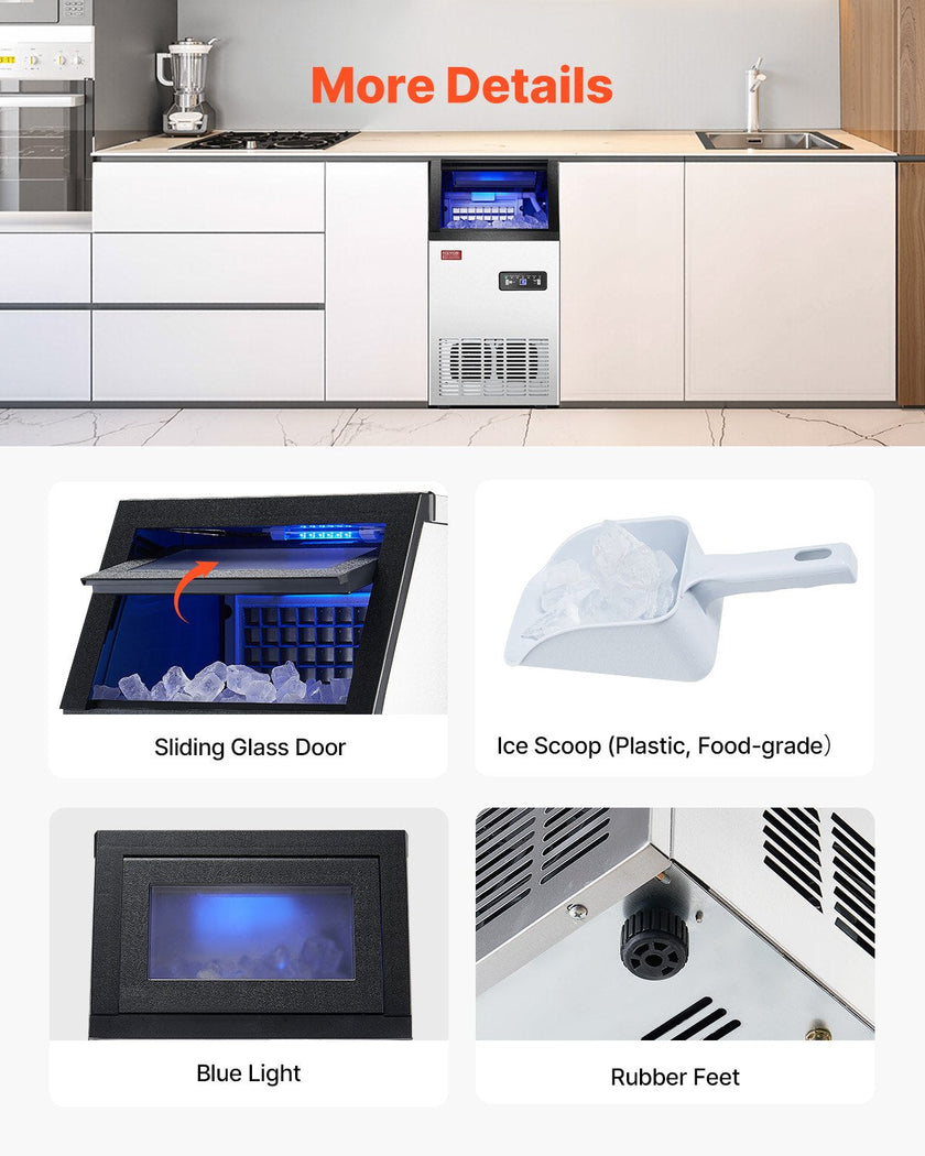 VEVOR Commercial Ice Maker Freestanding Cabinet Machine 80lbs/24H 36 Ice Cubes