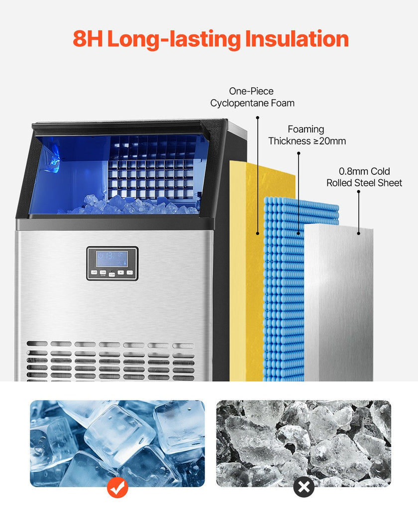 VEVOR Commercial Ice Maker Freestanding Cabinet Machine 100lbs/24H 45 Ice Cubes