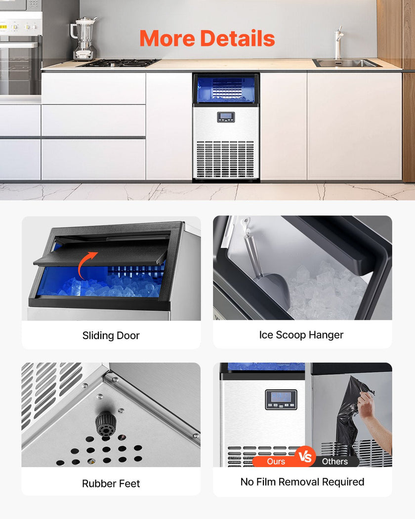 VEVOR Commercial Ice Maker Freestanding Cabinet Machine 100lbs/24H 45 Ice Cubes