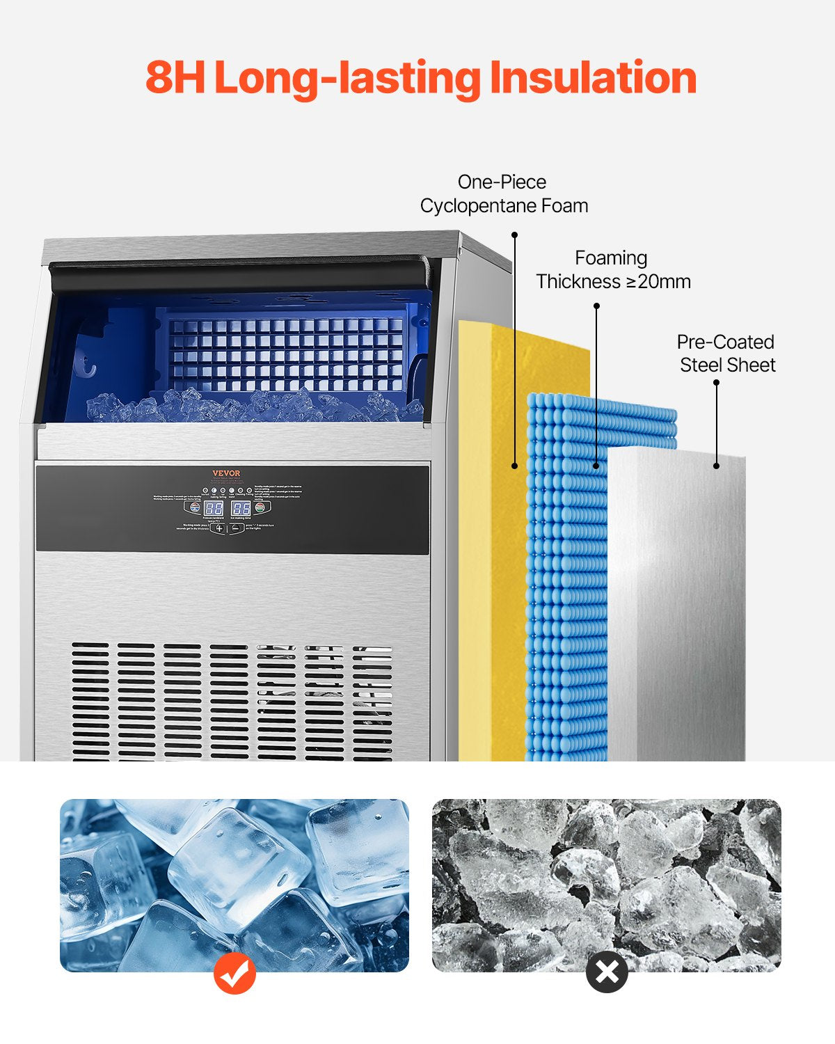 VEVOR Commercial Ice Maker Freestanding Cabinet Machine 160lbs/24H 80 Ice Cubes