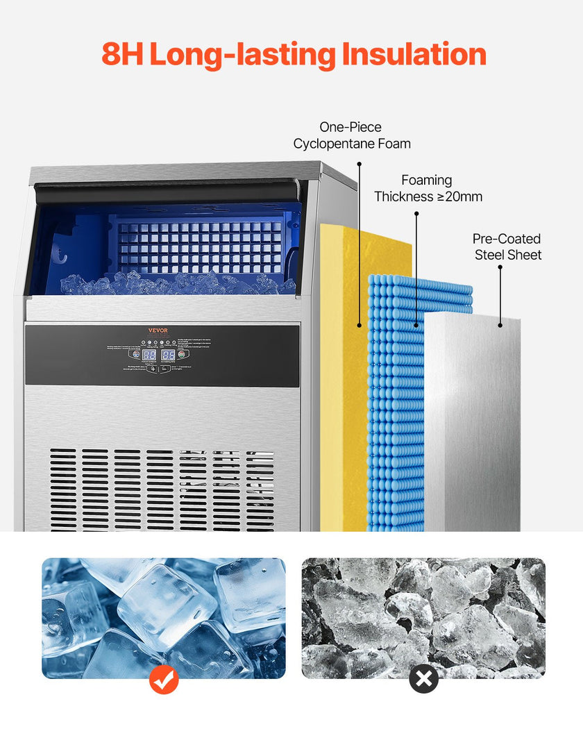 VEVOR Commercial Ice Maker Freestanding Cabinet Machine 160lbs/24H 80 Ice Cubes