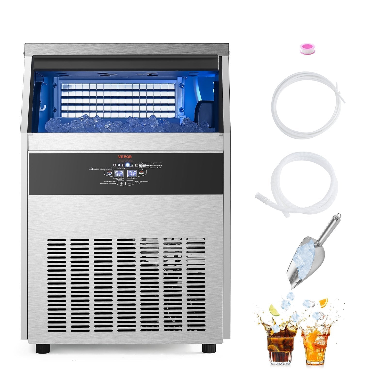 VEVOR Commercial Ice Maker Freestanding Cabinet Machine 160lbs/24H 80 Ice Cubes