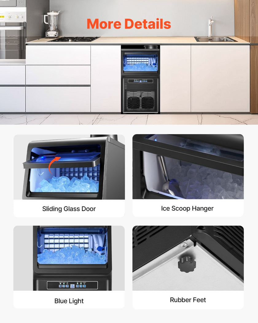 VEVOR Commercial Ice Maker Freestanding Cabinet Machine 70lbs/24H 36 Ice Cubes