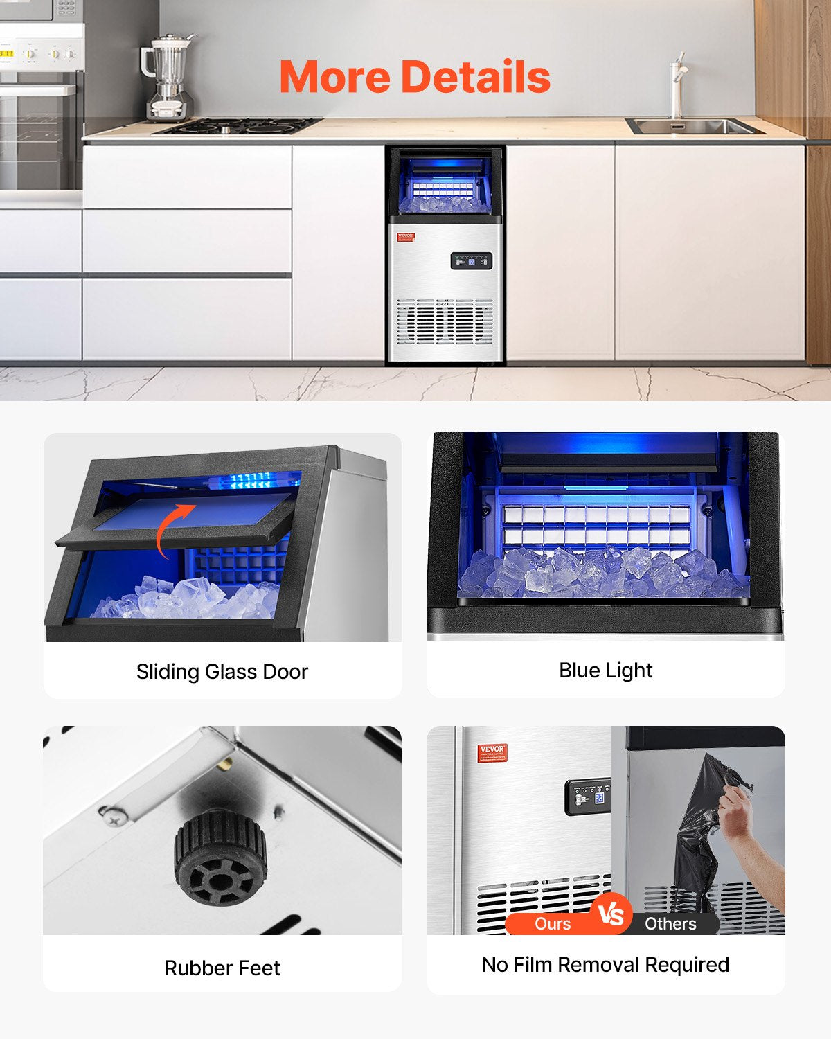VEVOR Commercial Ice Maker Freestanding Cabinet Machine 100lbs/24H 36 Ice Cubes