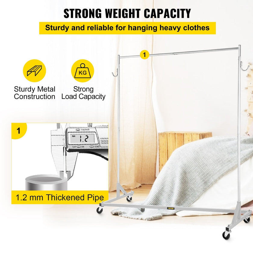VEVOR Z Rack, Industrial Grade Z Base Garment Rack, Height Adjustable Rolling Z Garment Rack, Sturdy Steel Z Base Clothing Rack w/ Lockable Casters for Home Garment Store Display Commercial Use Silver