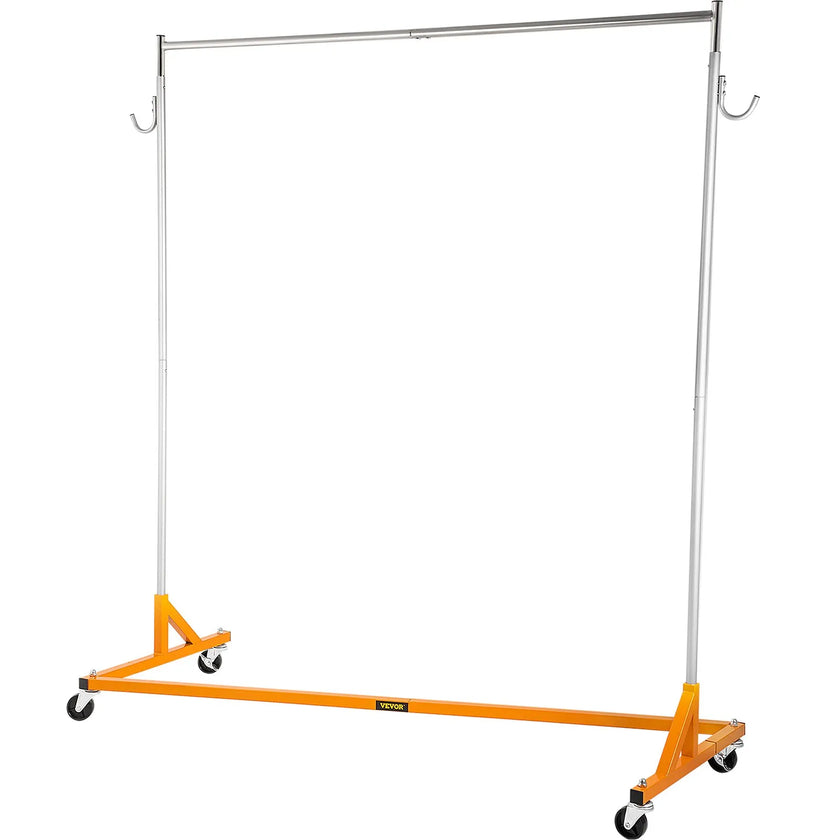 VEVOR Z Rack, Industrial Grade Z Base Garment Rack, Height Adjustable Rolling Z Garment Rack, Sturdy Steel Z Base Clothing Rack w/ Lockable Casters for Home Garment Store Display Commercial Use Orange