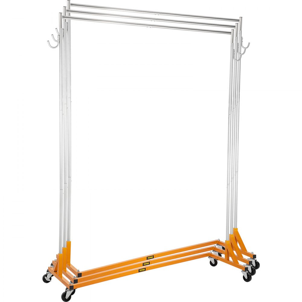 VEVOR Z Rack, Industrial Grade Z Base Garment Rack, Height Adjustable Rolling Z Garment Rack, Sturdy Steel Z Base Clothing Rack w/ Lockable Casters, for Home Clothing Store Display Orange (3 Sets)