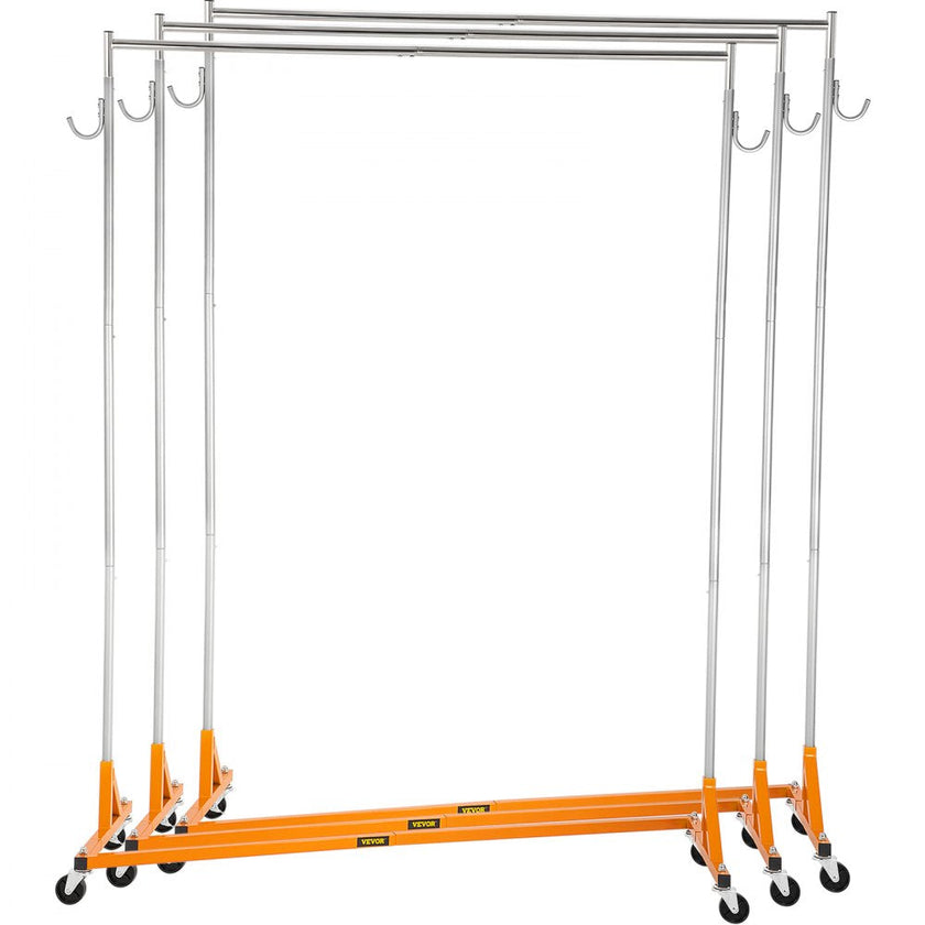VEVOR Z Rack, Industrial Grade Z Base Garment Rack, Height Adjustable Rolling Z Garment Rack, Sturdy Steel Z Base Clothing Rack w/ Lockable Casters, for Home Clothing Store Display Orange (3 Sets)