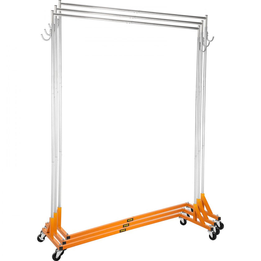 VEVOR Z Rack, Industrial Grade Z Base Garment Rack, Height Adjustable Rolling Z Garment Rack, Sturdy Steel Z Base Clothing Rack w/ Lockable Casters, for Home Clothing Store Display Orange (3 Sets)