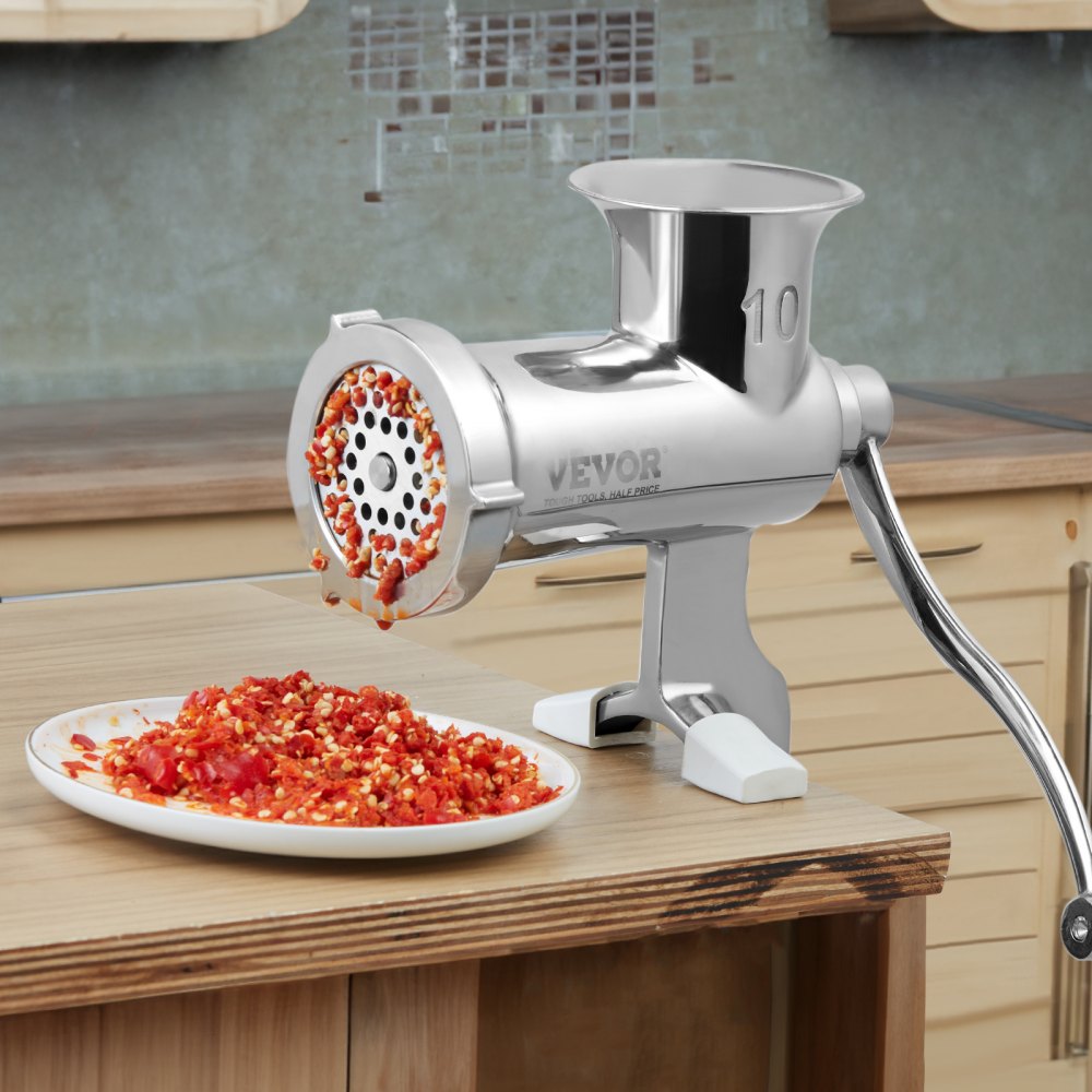 VEVOR Meat Grinders, All Parts Stainless Steel, Hand Operated Meat Grinding Machine with Tabletop Clamp, 2 Grinding Plates & Sausage Stuffer, Ideal for Home Kitchen Restaurant Butcher’s Shop
