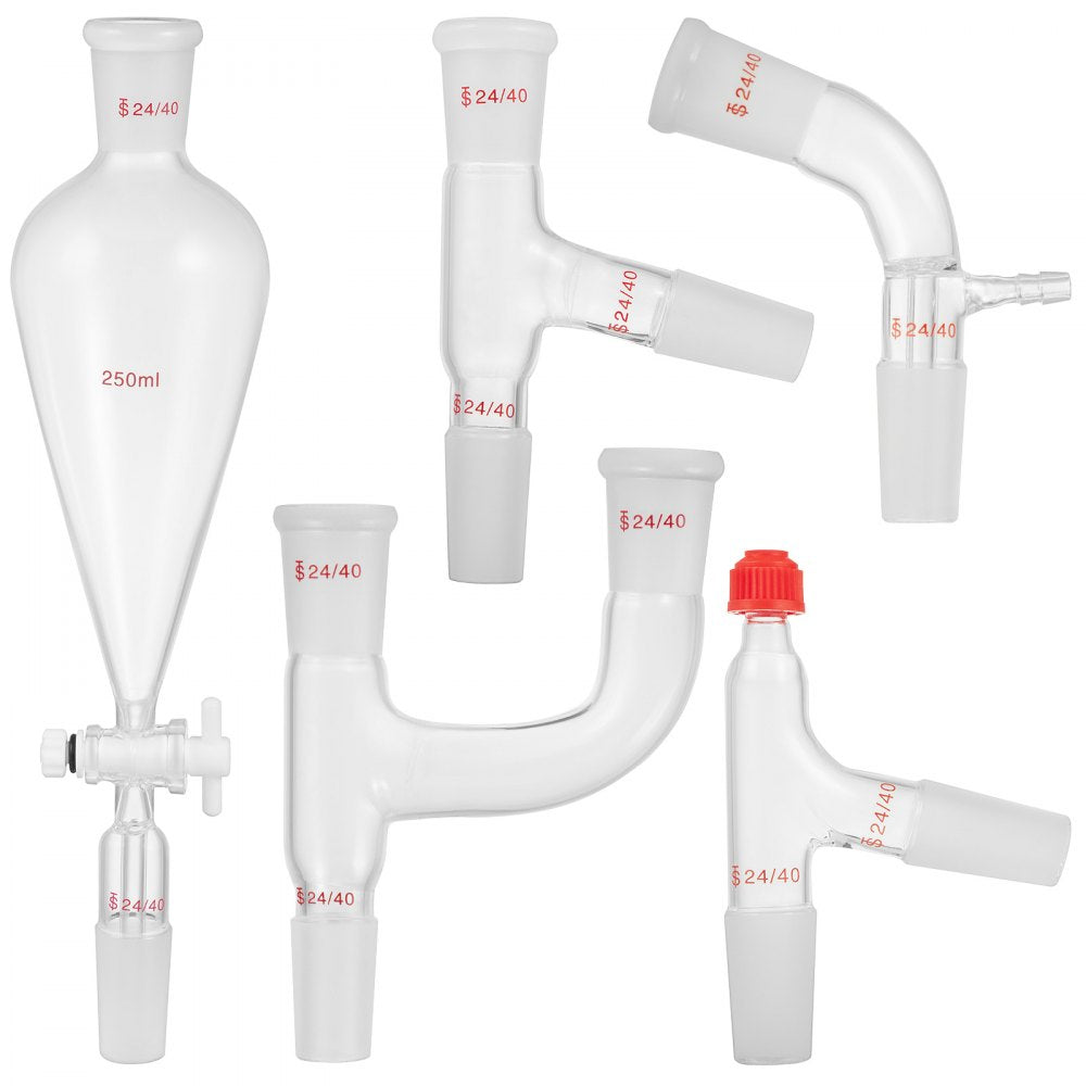 VEVOR New Laboratory Glassware 24/40 Chemistry Glassware 29PCS Chemistry Lab Glassware Kit 250 1000ml for Distillations Separation Purification Synthesis
