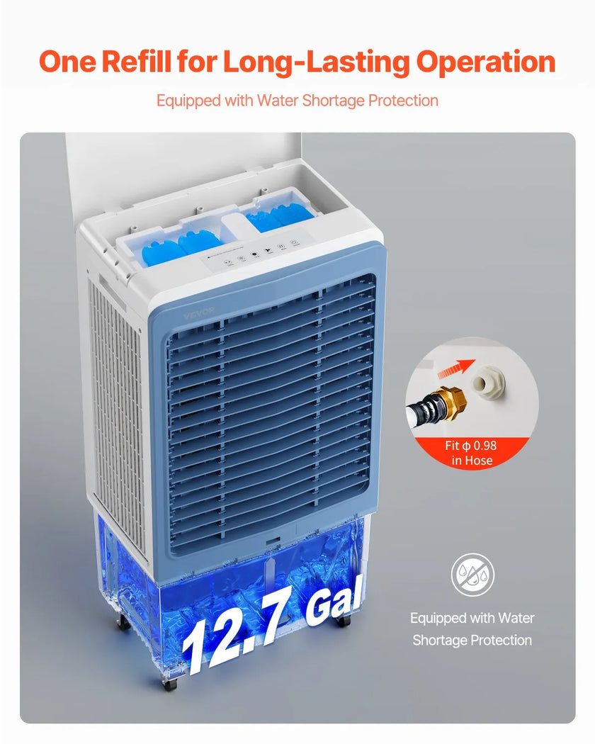 VEVOR Evaporative Air Cooler 4129 CFM 12.7 Gal Water Tank Portable Swamp Cooler