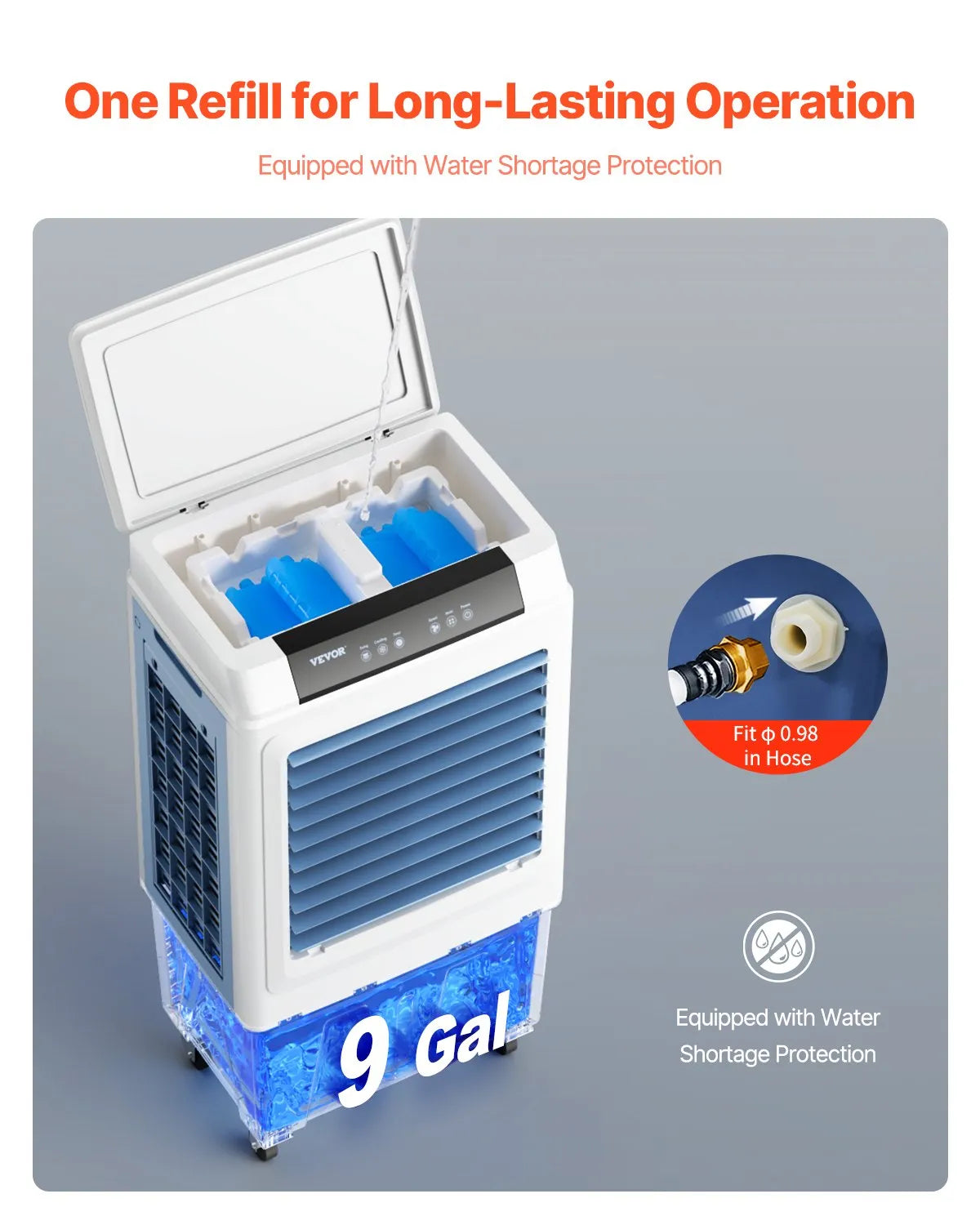 VEVOR Evaporative Air Cooler 3100 CFM 9 Gal Water Tank Portable Swamp Cooler