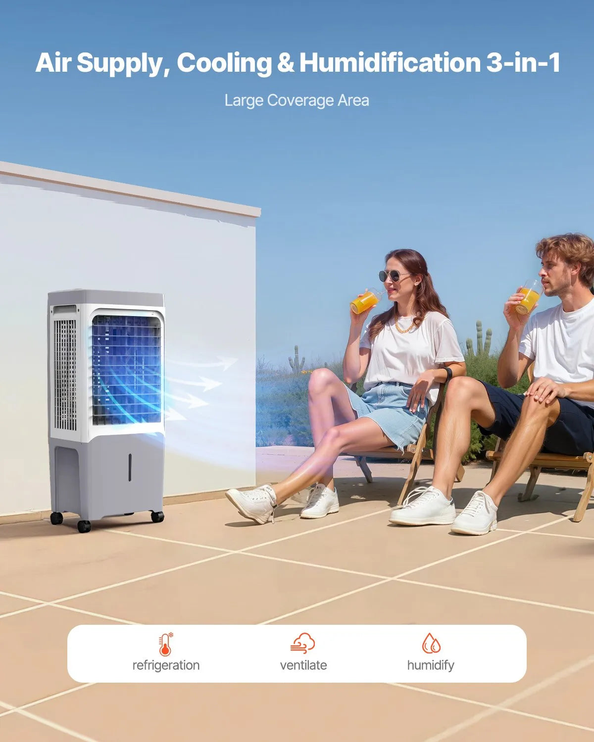 VEVOR Evaporative Air Cooler 1800 CFM 6.8 Gal Water Tank Portable Swamp Cooler