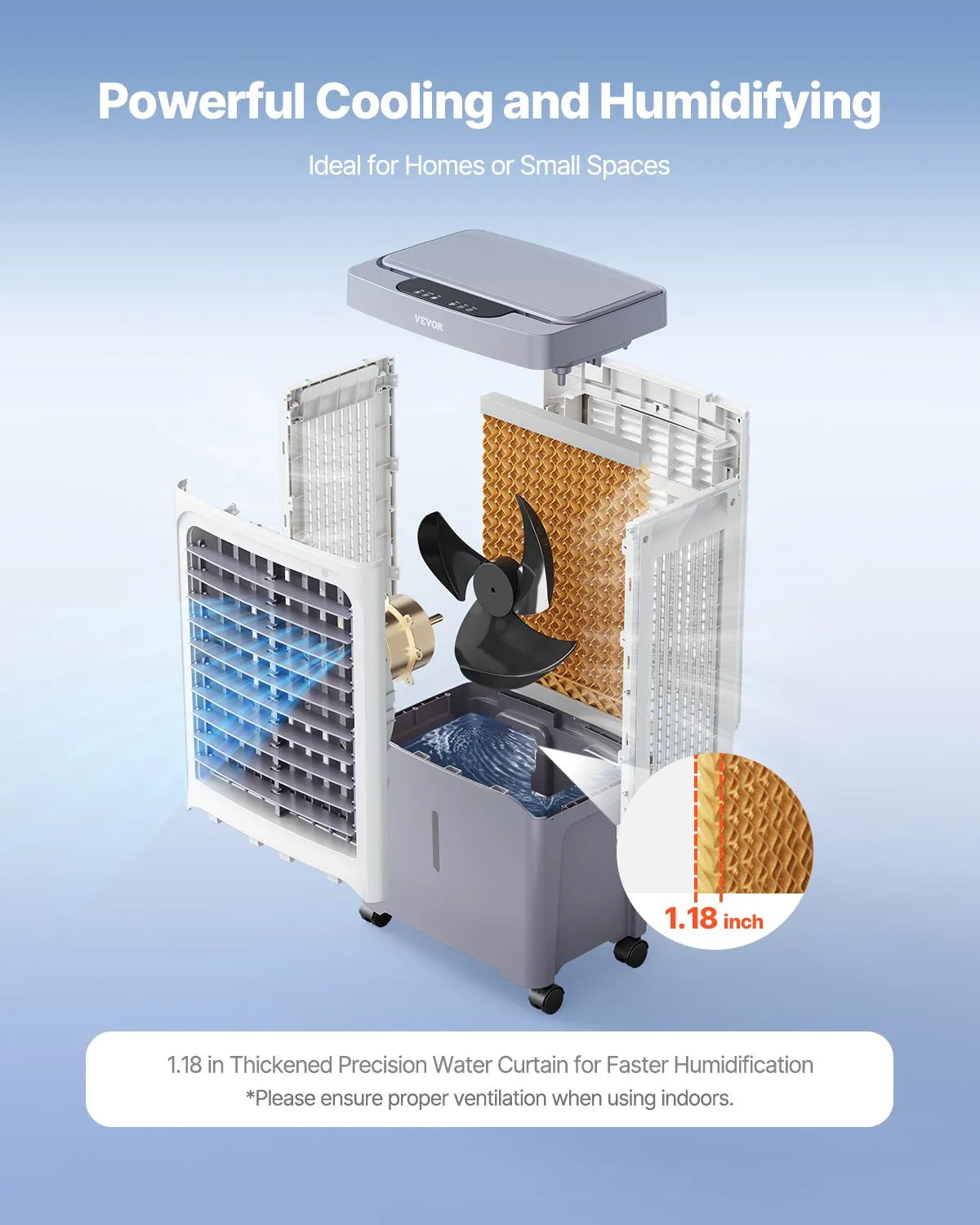 VEVOR Evaporative Air Cooler 1800 CFM 6.8 Gal Water Tank Portable Swamp Cooler