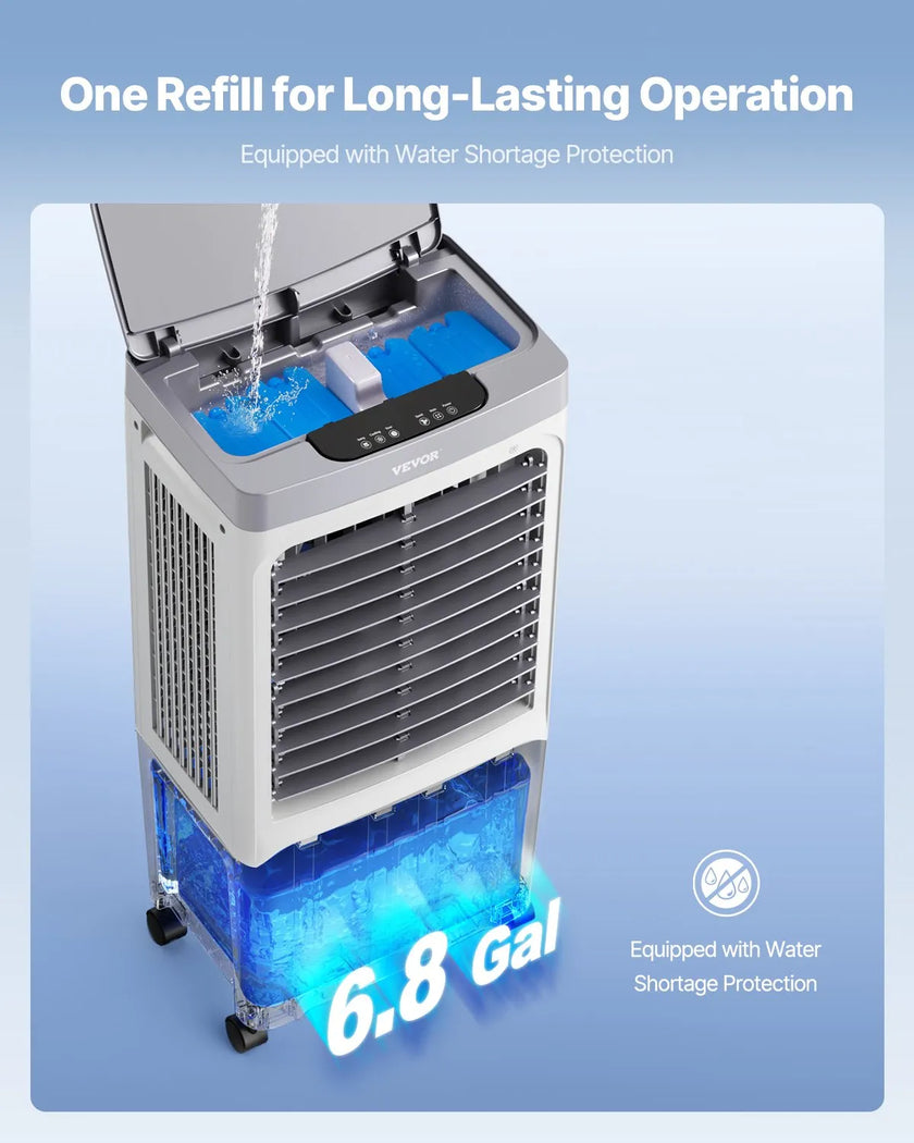 VEVOR Evaporative Air Cooler 1800 CFM 6.8 Gal Water Tank Portable Swamp Cooler