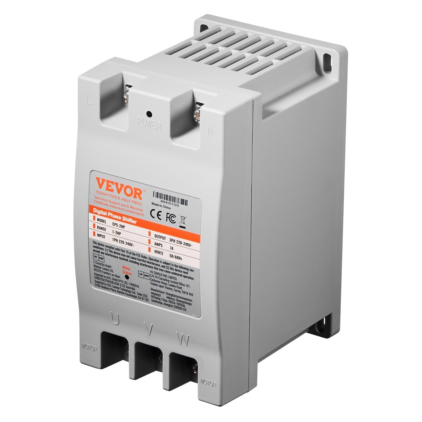 VEVOR 3 Phase Converter 2HP 7A 220V Single to 3 Phase 220V-240V Input/Output