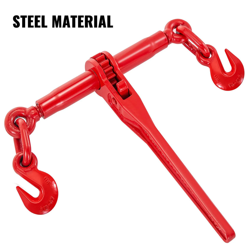 VEVOR Chain Binder 3/8in-1/2in, Ratchet Load Binder 9215lbs Capacity, Ratchet Lever Binder w/ G70 Hooks, Adjustable Length, Ratchet Chain Binder for Tie Down, Hauling, Towing, 2 Packs in Red