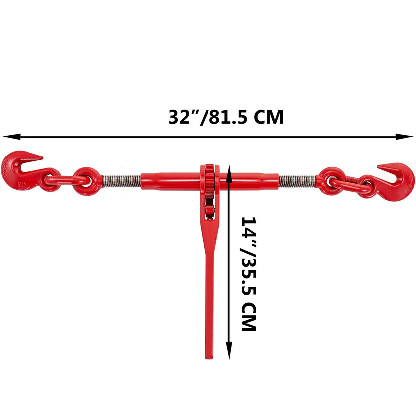 VEVOR Chain Binder 3/8in-1/2in, Ratchet Load Binder 9215lbs Capacity, Ratchet Lever Binder w/ G70 Hooks, Adjustable Length, Ratchet Chain Binder for Tie Down, Hauling, Towing, 2 Packs in Red