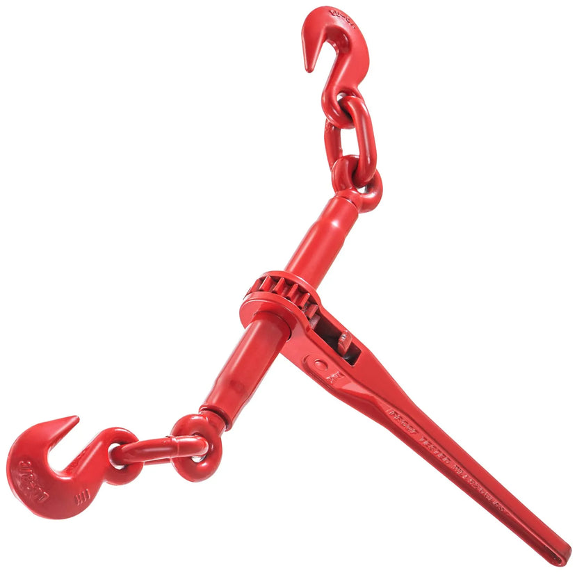 VEVOR Chain Binder 3/8in-1/2in, Ratchet Load Binder 9215lbs Capacity, Ratchet Lever Binder w/ G70 Hooks, Adjustable Length, Ratchet Chain Binder for Tie Down, Hauling, Towing, 2 Packs in Red