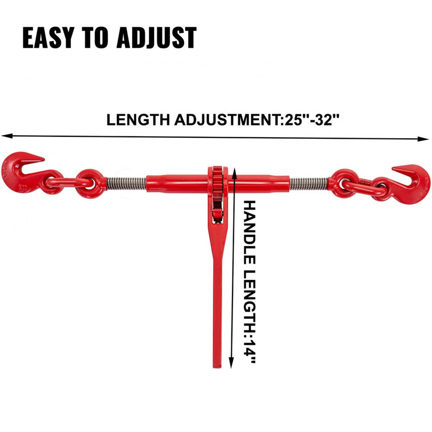 VEVOR Chain and Binder Kit 3/8in-1/2in, Ratchet Load Binders 9215lbs Working Strength, Ratchet Binders and Chains, 3/8in x 10ft Chains w/ G70 Hooks, for Truck, Tie Down, Hauling, Towing