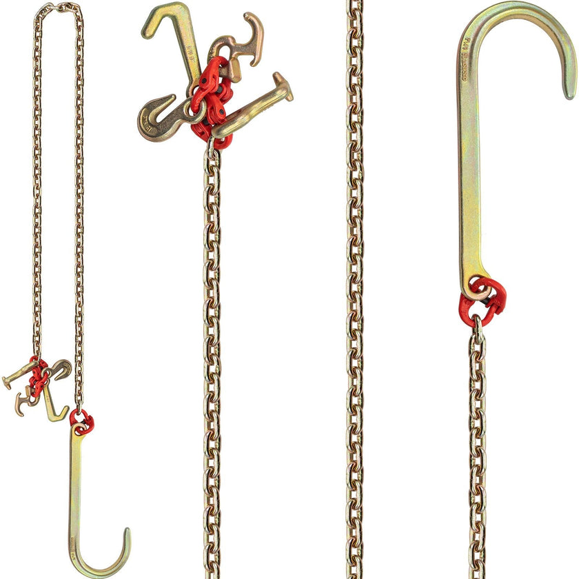 VEVOR J Hook Chain, 5/16 in x 10 ft Bridle Tow Chain, G80 Bridle Transport Chain, Alloy Steel Chain with 2 G70 J Hooks, 9260 Lbs Break Strength Tow Hooks for Trucks, J Hooks Towing Straps 2PCS
