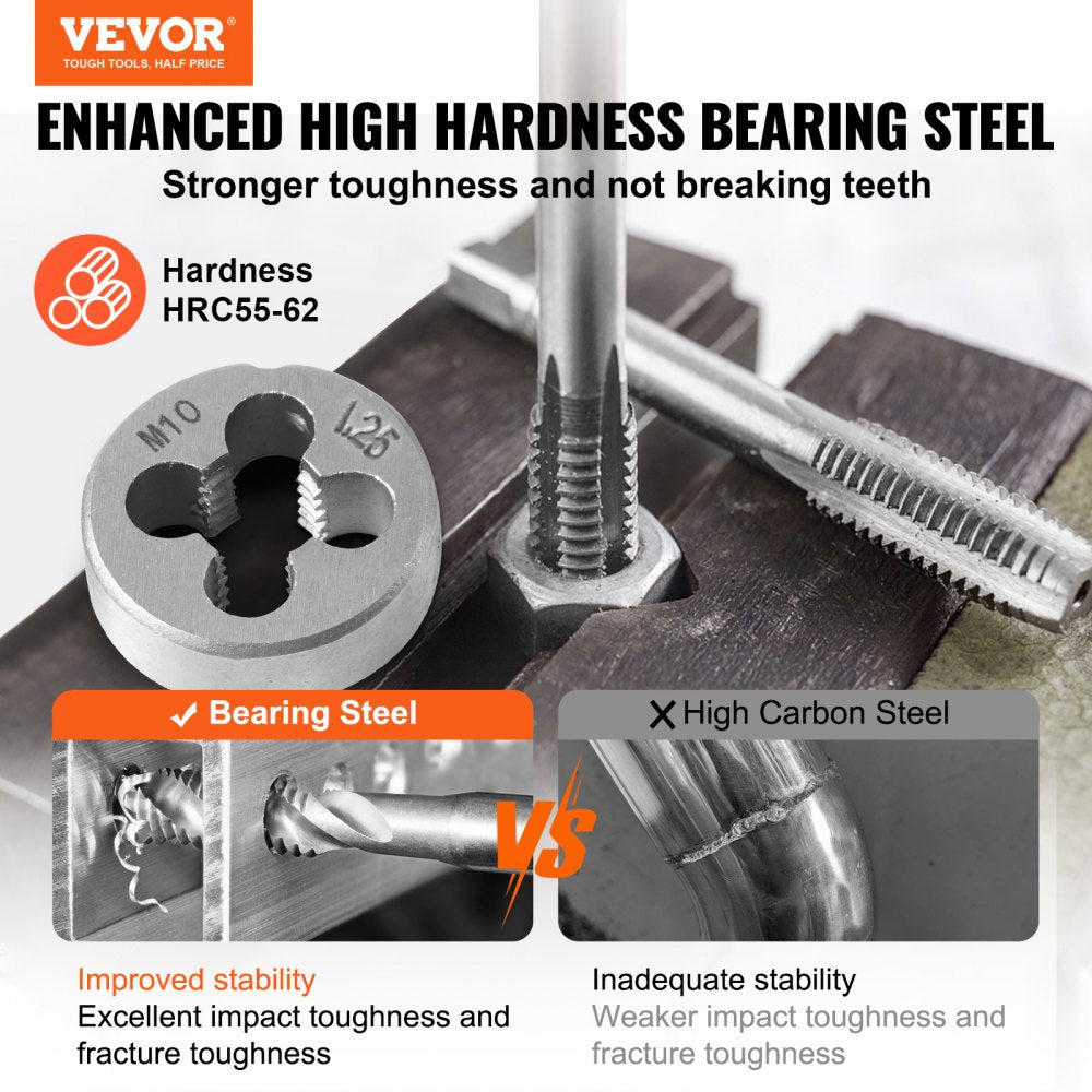 VEVOR Tap and Die Set, 80-Piece Metric and SAE Standard, Bearing Steel Taps and Dies, Essential Threading Tool for Cutting External Internal Threads, with Complete Accessories and Storage Case