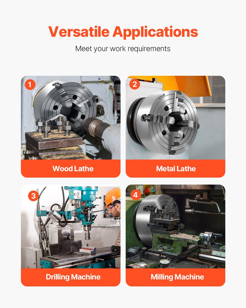VEVOR 10 in 4-Jaw Self-Centering Lathe Chuck for Lathe Drilling Milling Machine
