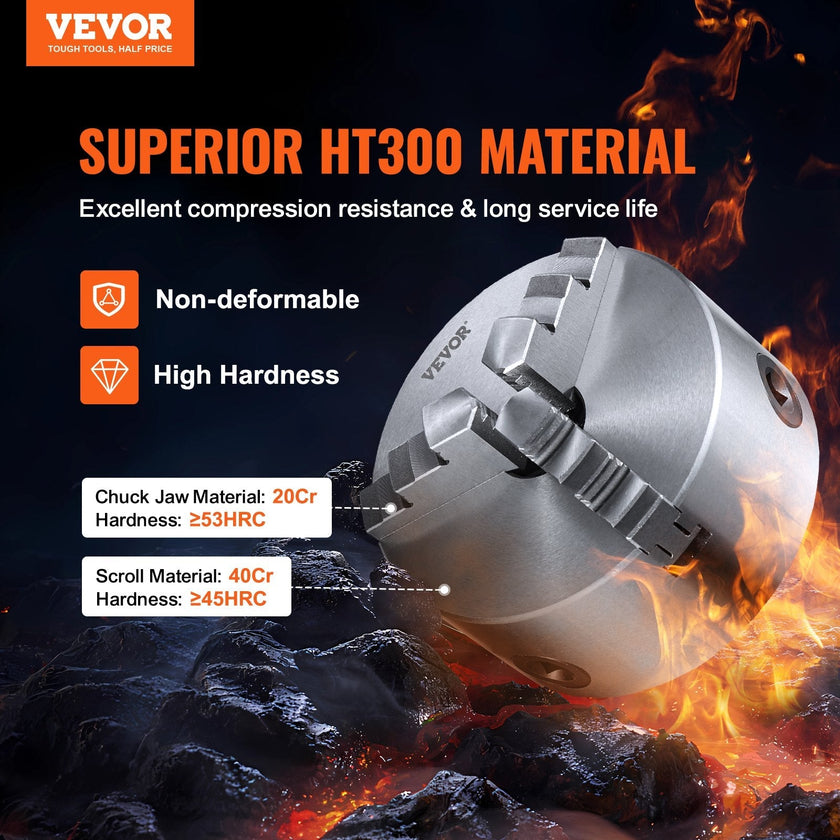VEVOR 3-Jaw Lathe Chuck, 6'', Self-Centering Lathe Chuck, 0.14- 6.3 in/3.5-160 mm Clamping Range with T-key Fixing Screws Reversible Jaws, for Lathe 3D Printer Machining Center Milling Drilling Machin