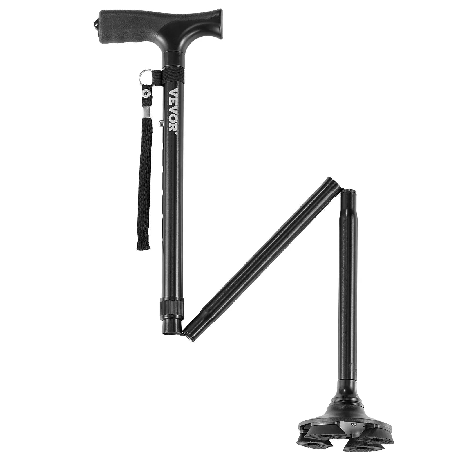 VEVOR Walking Cane Folding Walking Stick 8-Level Height 4-Pronged Pivoting Base