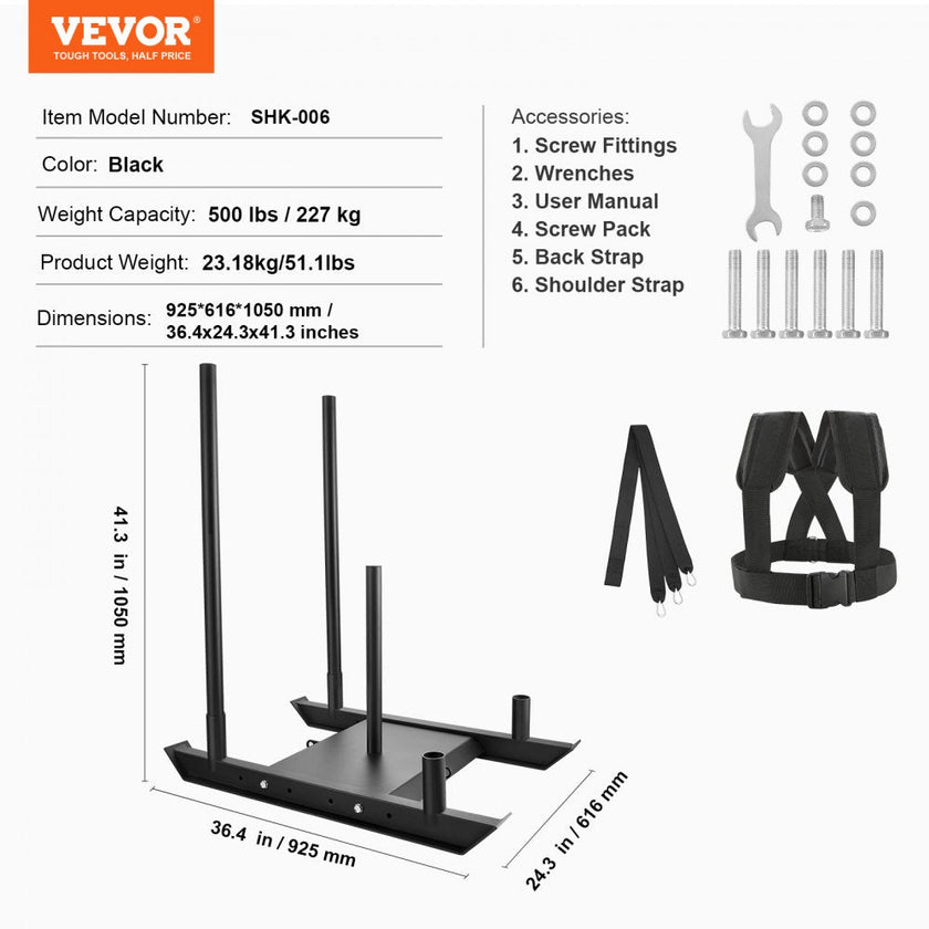 VEVOR Weight Training Sled, Pull Push Power Sled, Fitness Strength Resistance Training, Steel Workout Equipment for Athletic Exercise & Speed Improvement, Suitable for 2