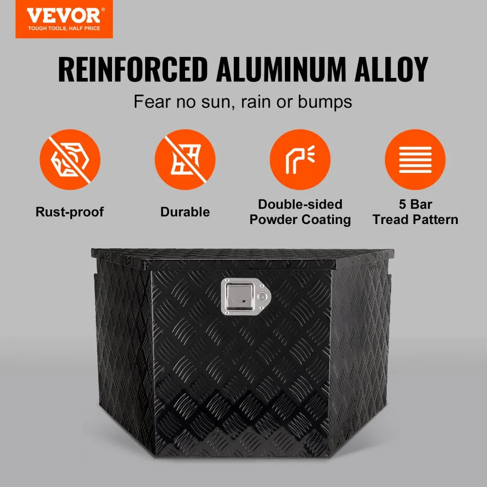 VEVOR Trailer Tongue Box, Aluminum Alloy Diamond Plate Tongue Box Tool Chest, Heavy Duty Trailer Box Storage with Lock and Keys, Utility Trailer Tongue Box for Pickup Truck, RV, Trailer, 33