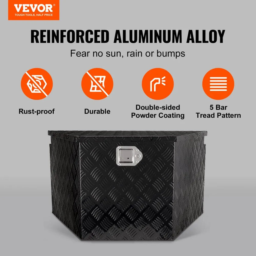 VEVOR Trailer Tongue Box, Aluminum Alloy Diamond Plate Tongue Box Tool Chest, Heavy Duty Trailer Box Storage with Lock and Keys, Utility Trailer Tongue Box for Pickup Truck, RV, Trailer, 33