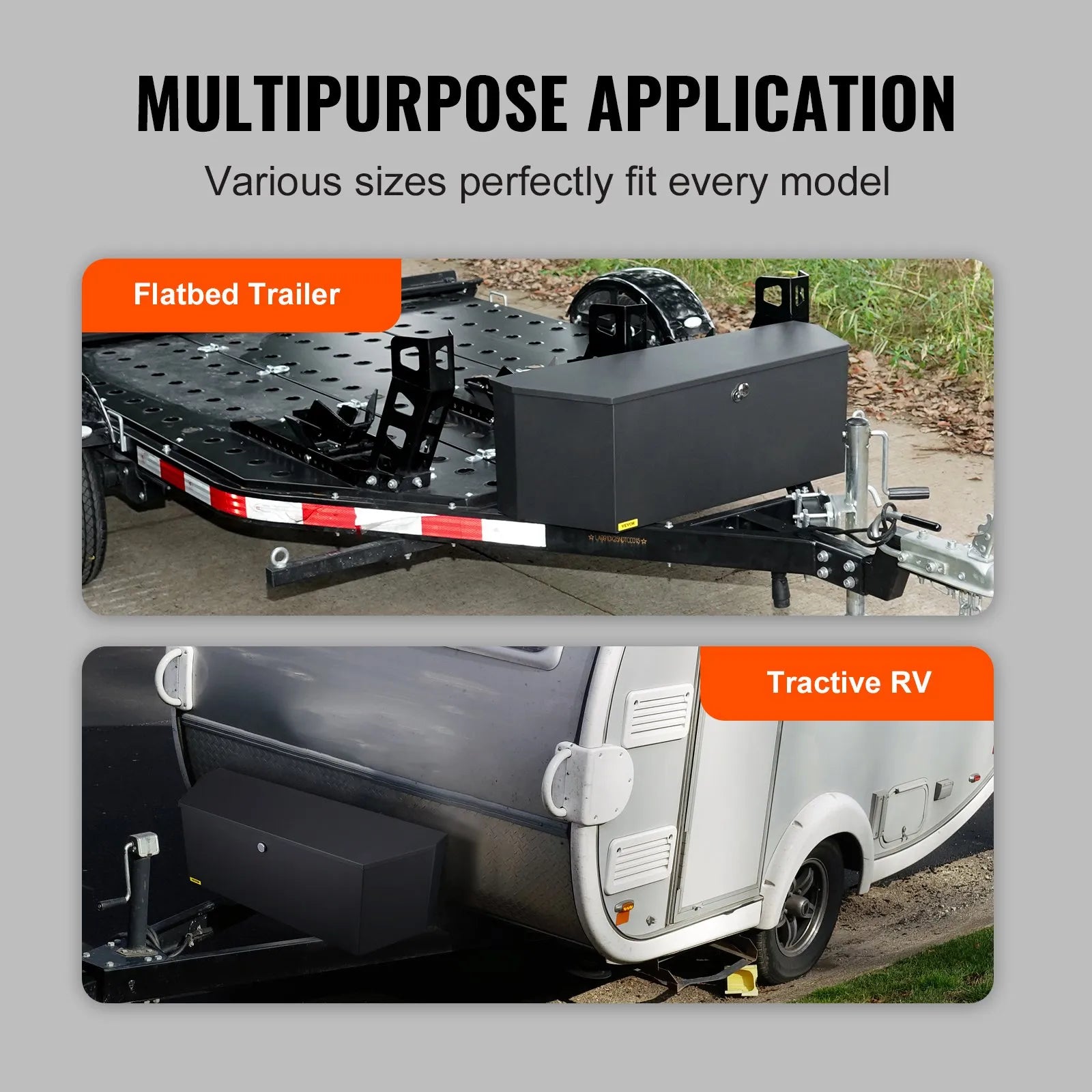 VEVOR Trailer Tongue Box, Carbon Steel Tongue Box Tool Chest, Heavy Duty Trailer Box Storage with Lock and Keys, Utility Trailer Tongue Tool Box for Pickup Truck Bed, RV Trailer, 36
