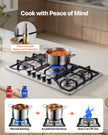 VEVOR Gas Cooktop 30 inch, Max 12250BTU 5 Burners Built-in Stainless Steel Gas Stove Top, LPG/NG Convertible Dual Fuel Natural Gas Hob with Thermocouple Protection