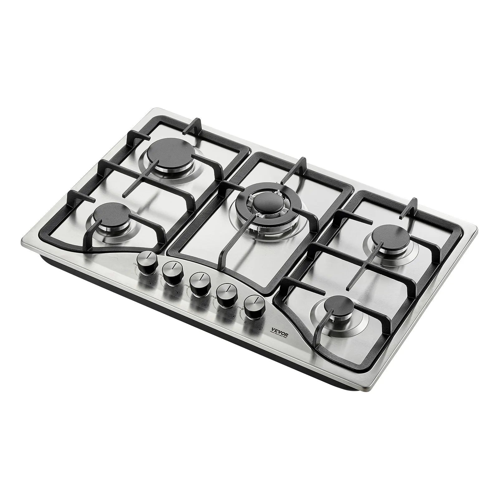 VEVOR Gas Cooktop 30 inch, Max 12250BTU 5 Burners Built-in Stainless Steel Gas Stove Top, LPG/NG Convertible Dual Fuel Natural Gas Hob with Thermocouple Protection