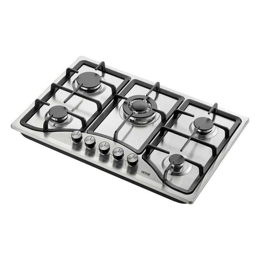 VEVOR Gas Cooktop 30 inch, Max 12250BTU 5 Burners Built-in Stainless Steel Gas Stove Top, LPG/NG Convertible Dual Fuel Natural Gas Hob with Thermocouple Protection
