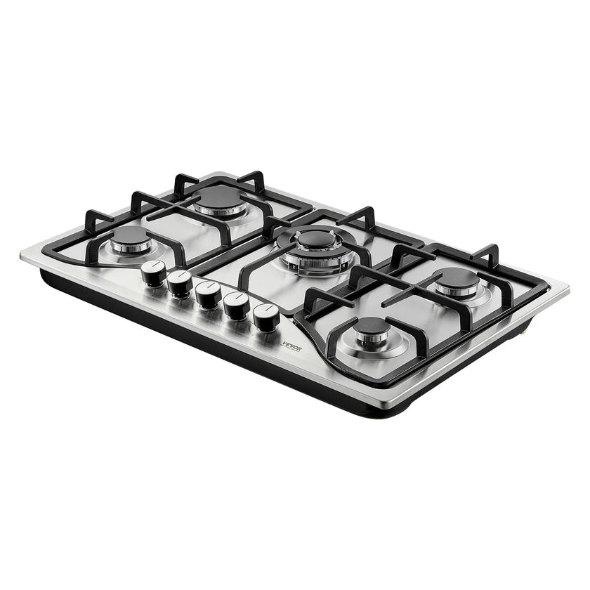 VEVOR Gas Cooktop 30 inch, Max 12250BTU 5 Burners Built-in Stainless Steel Gas Stove Top, LPG/NG Convertible Dual Fuel Natural Gas Hob with Thermocouple Protection