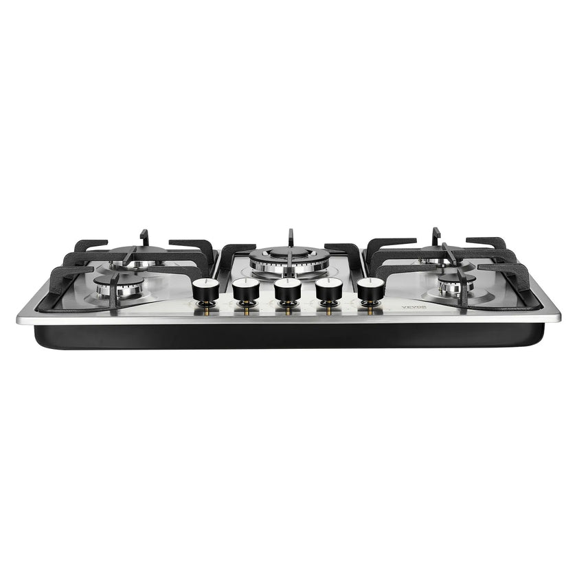 VEVOR Gas Cooktop 30 inch, Max 12250BTU 5 Burners Built-in Stainless Steel Gas Stove Top, LPG/NG Convertible Dual Fuel Natural Gas Hob with Thermocouple Protection