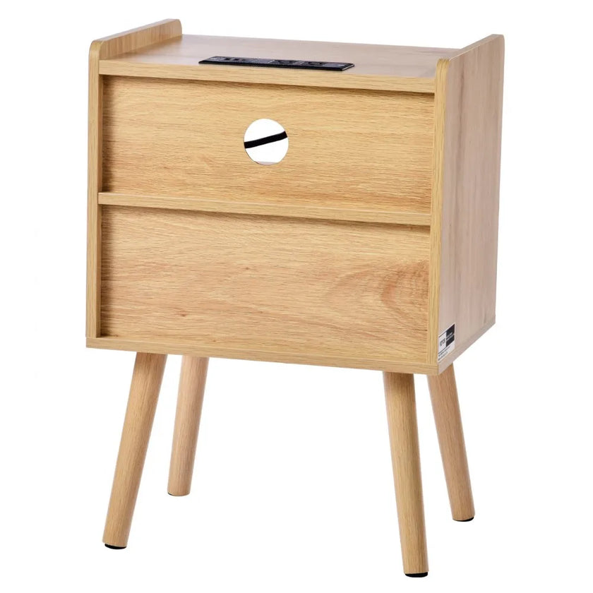 VEVOR Rattan Nightstand End Table with Drawer Open Shelf Boho Bedside Table