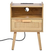 VEVOR Rattan Nightstand End Table with Drawer Open Shelf Boho Bedside Table